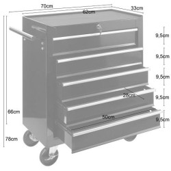 Carro Auxiliar Negro 5 Cajones para Barberia - Tatuaje - Herramientas