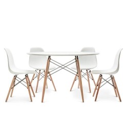 Conjunto Mesa Redonda 80 cm + 4 Sillas Eiffel Blancas