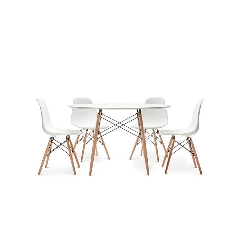 Conjunto Mesa Redonda 80 cm + 4 Sillas Eiffel Blancas